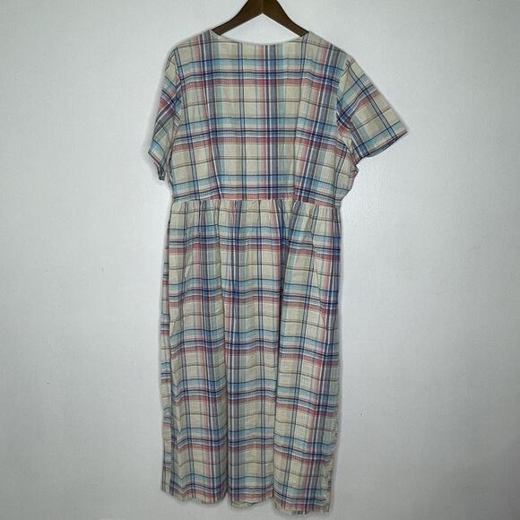 Woman Within Dress Womens 22W Neutral Plaid Button Front Midi Cottage Cabin - Picture 5 of 7